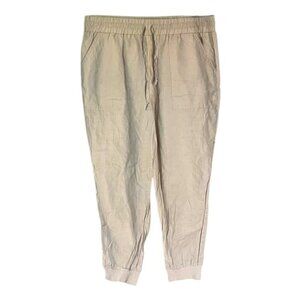 Magaschoni Beige Linen Tapered Leg Pull On Pants Size Large - 47623